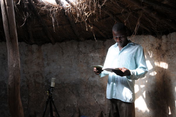 Setting up for recording in an old hut