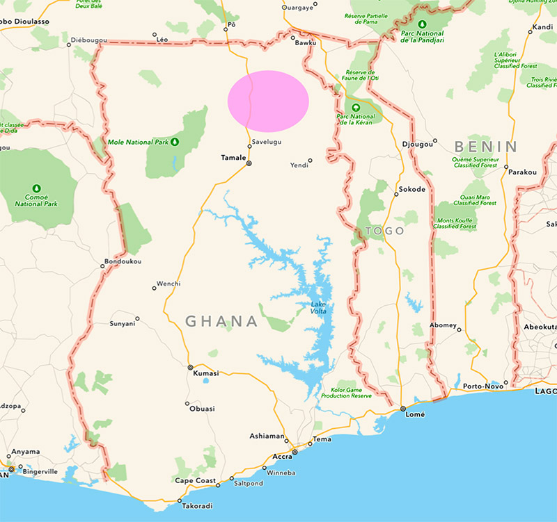 The north, home of the Komba, Dagomba, and Mampruli peoples